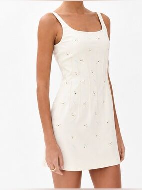 NWT - Marni Embroidered Denim Mini Dress Bone White IT 42 US 6
